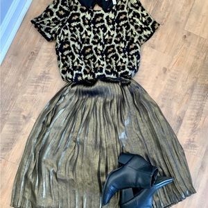 Abercrombie & Fitch Metallic Pleated Midi Skirt